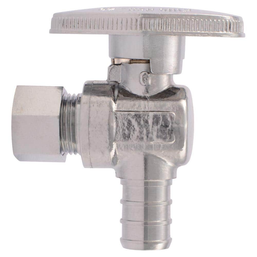 SharkBite Chrome 1/2-in PEX Barb x 3/8-in OD Compression Quarter Turn Angle Valve