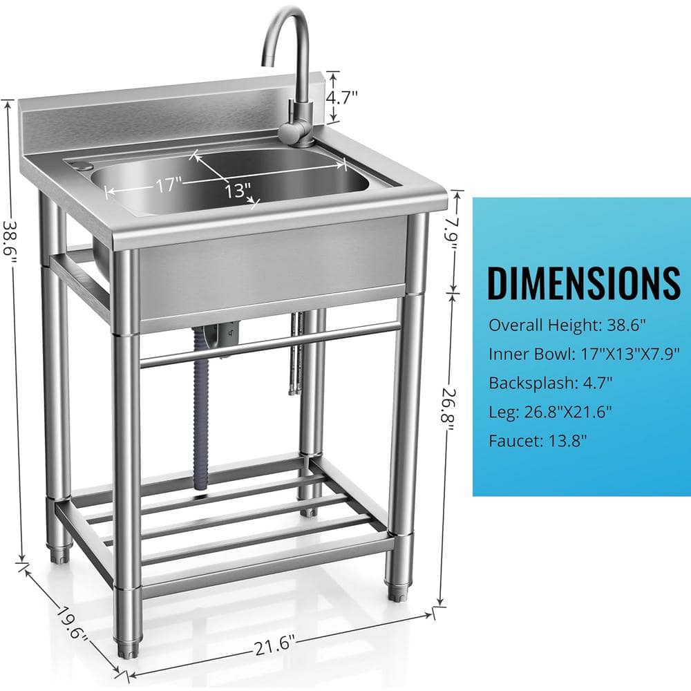 Adrinfly Stainless Steel Freestanding Utility Sink with Faucet and Piping
