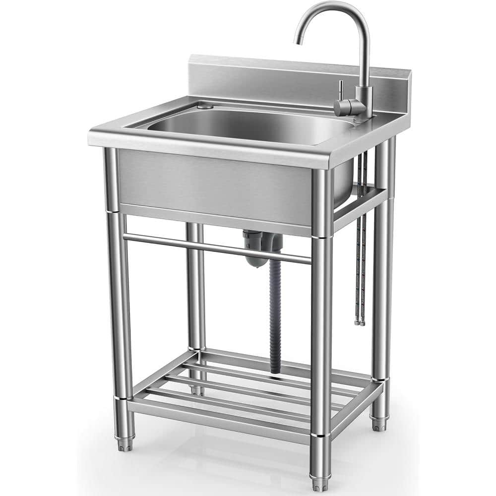 Adrinfly Stainless Steel Freestanding Utility Sink with Faucet and Piping
