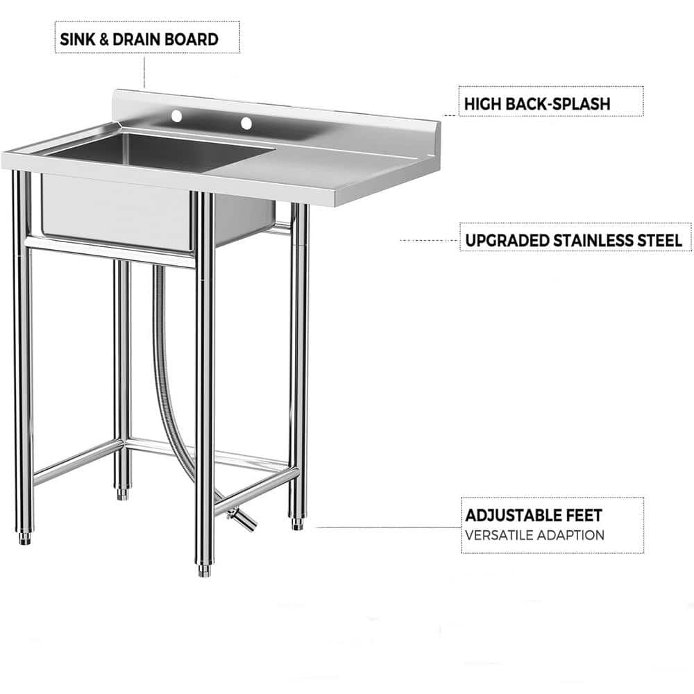 Adrinfly 36 in. Freestanding Stainless Steel Utility Sink with Knife Holders and Drainboard