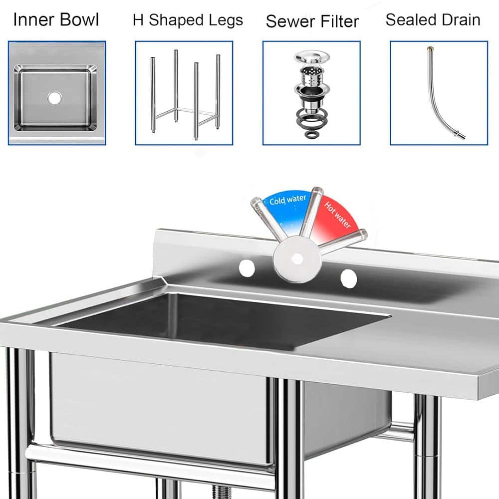 Adrinfly 36 in. Freestanding Stainless Steel Utility Sink with Knife Holders and Drainboard