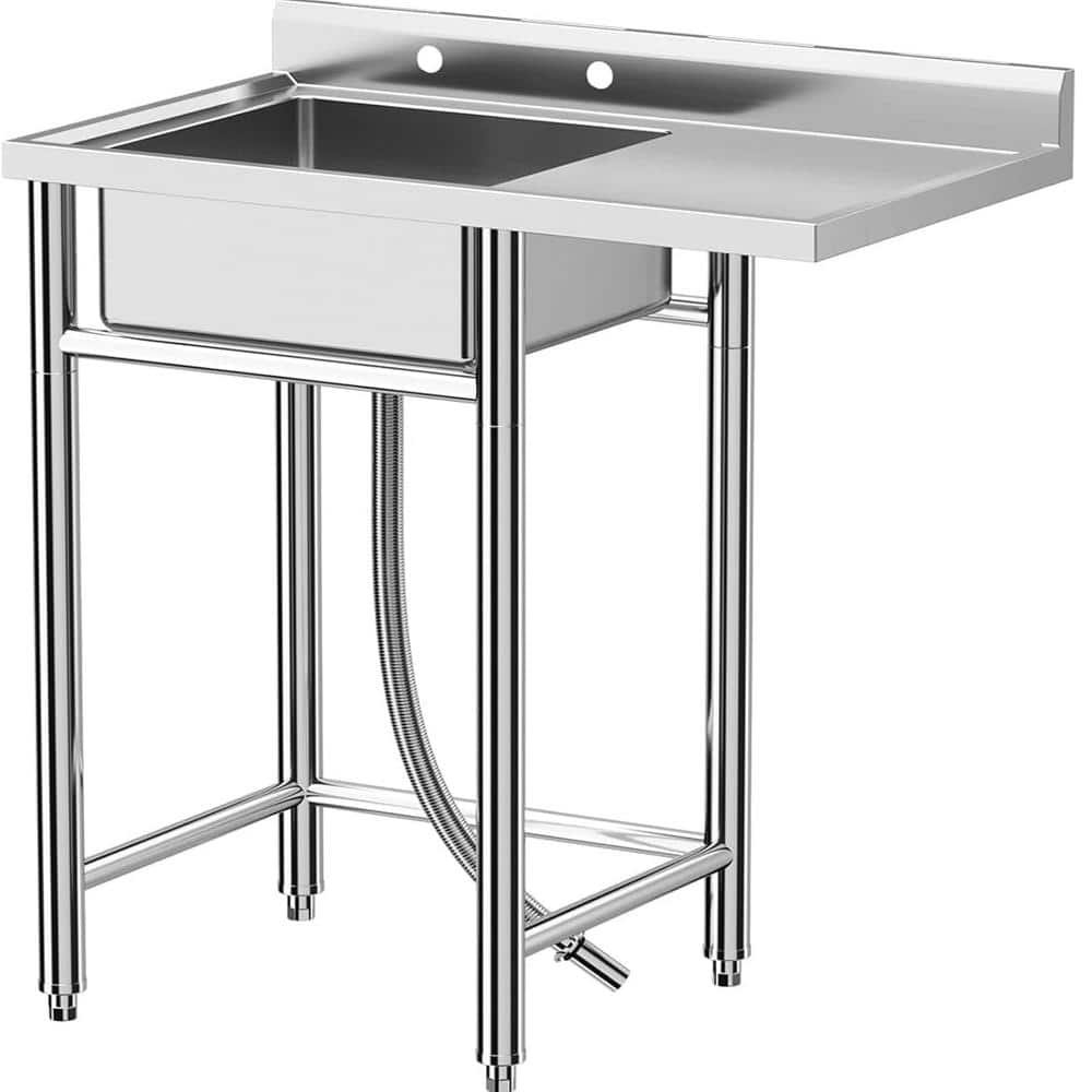 Adrinfly 36 in. Freestanding Stainless Steel Utility Sink with Knife Holders and Drainboard