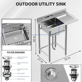 Adrinfly 36 in. Freestanding Stainless Steel Utility Sink with Knife Holders and Drainboard