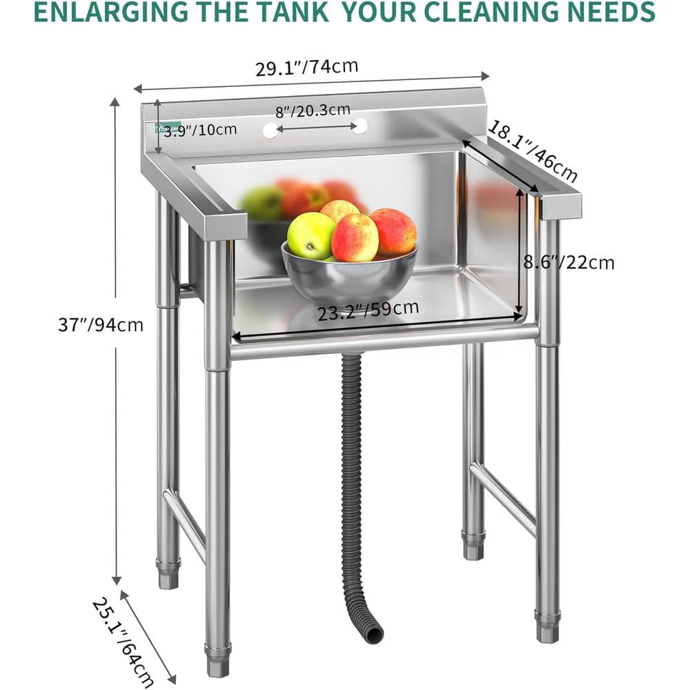 Adrinfly Stainless Steel Freestanding Utility Sink with Basket Strainer