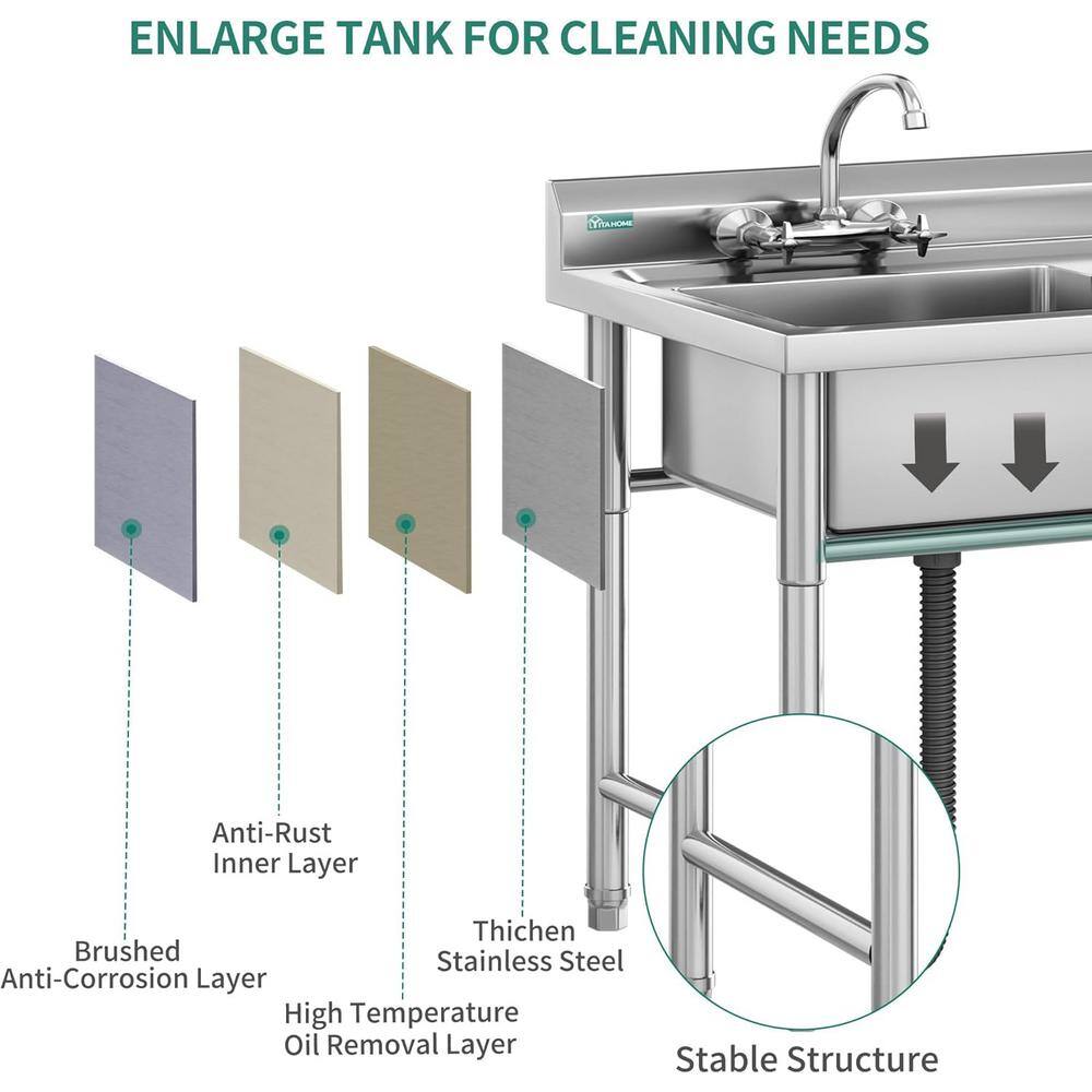 Adrinfly Stainless Steel Freestanding Utility Sink with Basket Strainer