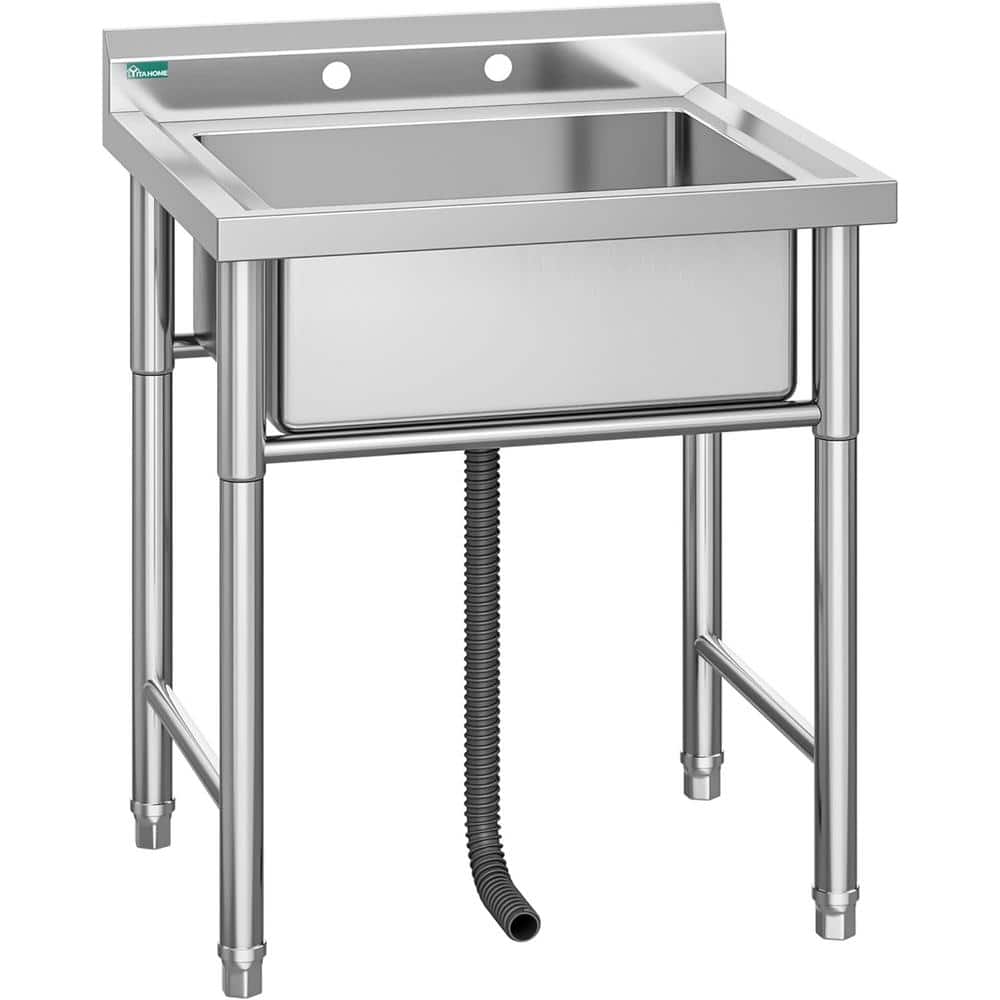 Adrinfly Stainless Steel Freestanding Utility Sink with Basket Strainer