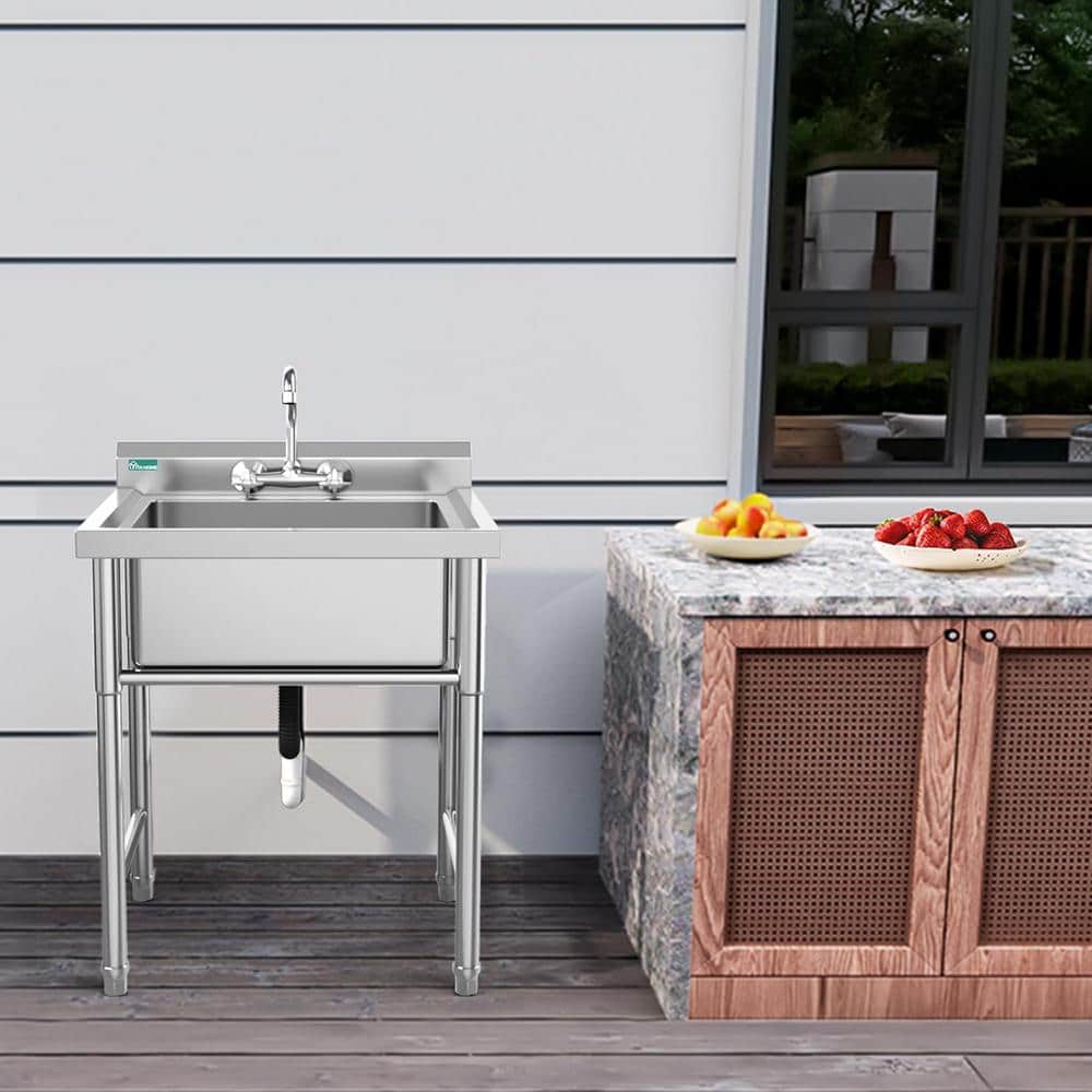 Adrinfly Stainless Steel Freestanding Utility Sink with Basket Strainer