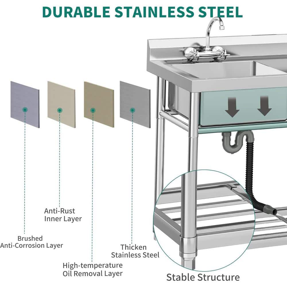 Adrinfly 24 in. Stainless Steel Freestanding Utility Sink with Drainboard