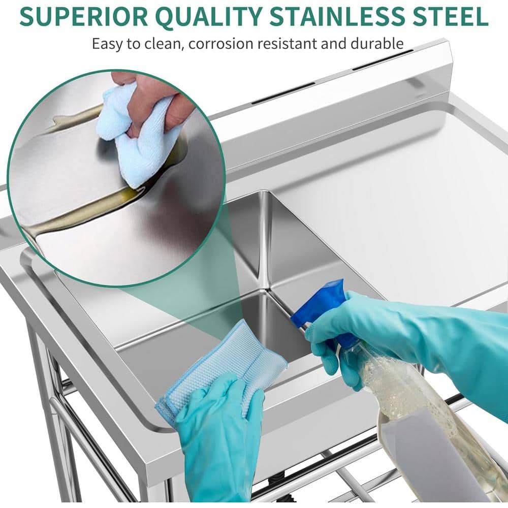 Adrinfly 24 in. Stainless Steel Freestanding Utility Sink with Drainboard