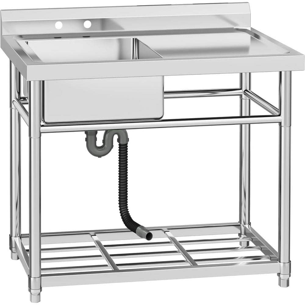 Adrinfly 24 in. Stainless Steel Freestanding Utility Sink with Drainboard