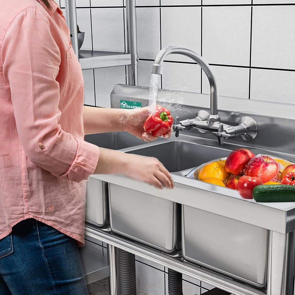 Adrinfly 39 in. Stainless Steel Freestanding 3 Compartment Utility Sink