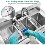 Adrinfly Stainless Steel 3 Compartment Freestanding Utility Sink with Adjustable Height and Shelf