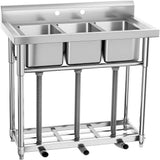 Adrinfly Stainless Steel 3 Compartment Freestanding Utility Sink with Adjustable Height and Shelf