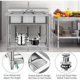 Adrinfly Stainless Steel 3 Compartment Freestanding Utility Sink with Adjustable Height and Shelf