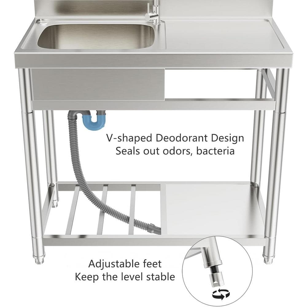 Adrinfly 20 in. x 39 in. Freestanding Stainless Steel Utility Sink with Hot/Cold Faucet & Drain Kit