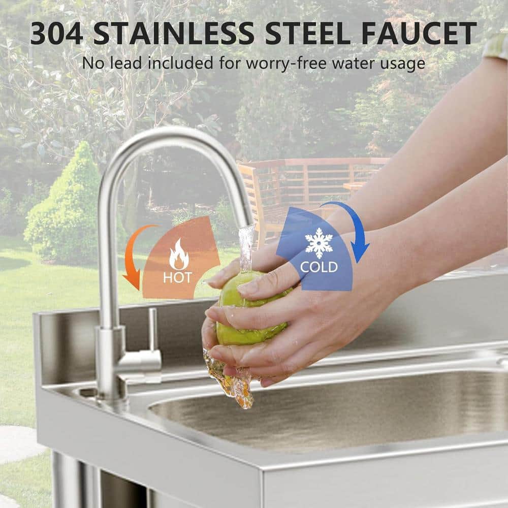 Adrinfly 20 in. x 39 in. Freestanding Stainless Steel Utility Sink with Hot/Cold Faucet & Drain Kit