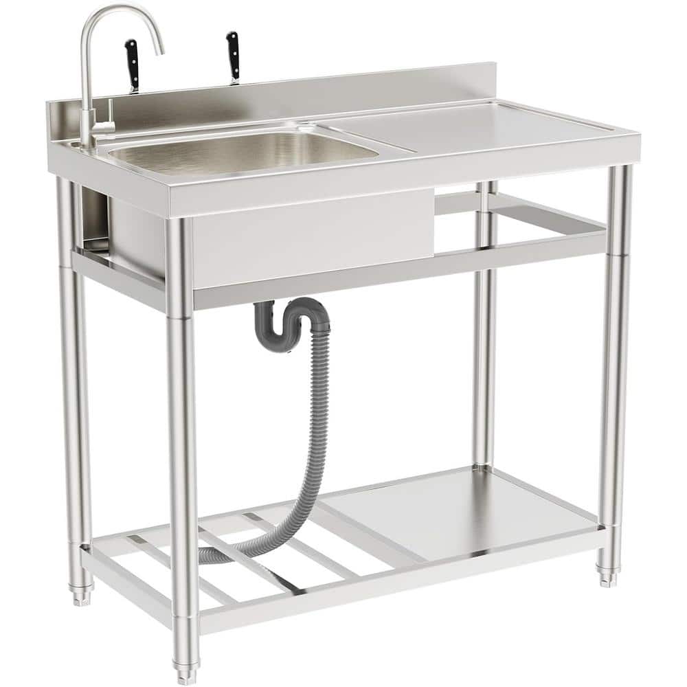Adrinfly 20 in. x 39 in. Freestanding Stainless Steel Utility Sink with Hot/Cold Faucet & Drain Kit
