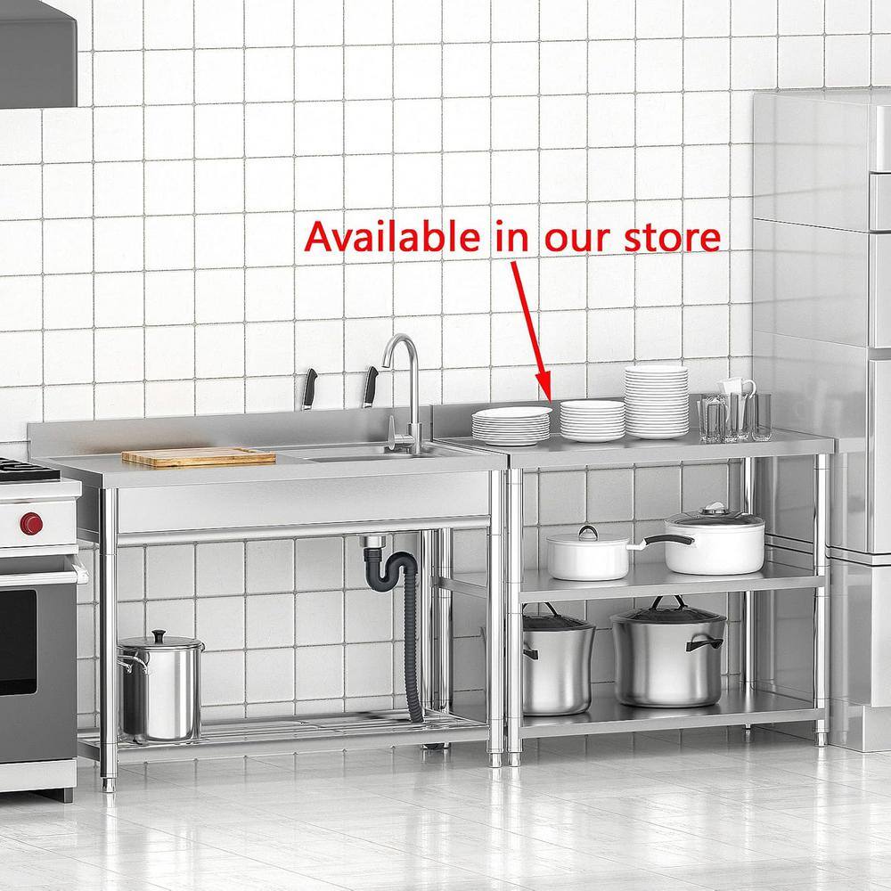 Adrinfly Stainless Steel Freestanding Utility Sink with Workbench & Faucets