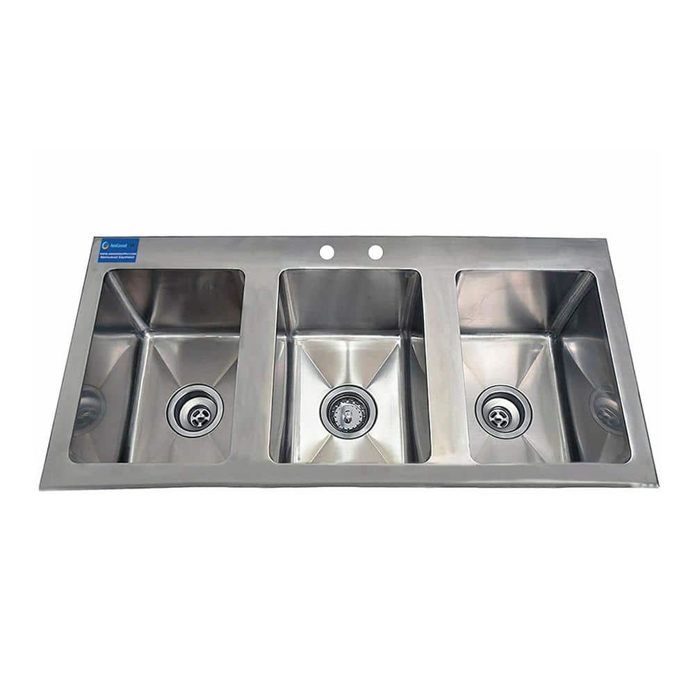 AMGOOD 37 in. x 18.5 in. Drop In Stainless Steel 3-Compartment Kitchen Sink. NSF. No Faucet.