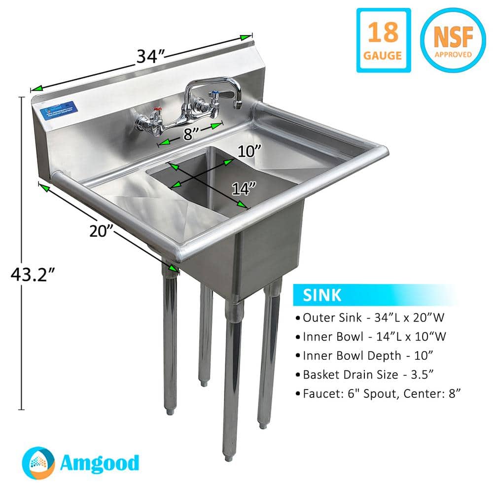AMGOOD 20x30 Stainless Steel Utility Sink with Drainboards & Faucet