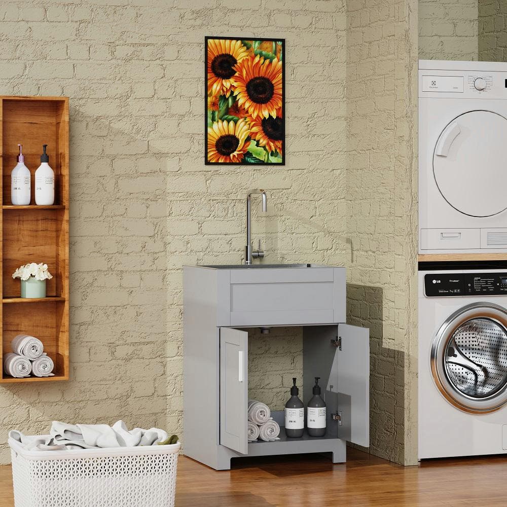 Amucolo 24 in. x 18 in. All-in-One Stainless Steel Laundry Sink and Cabinet with Faucet