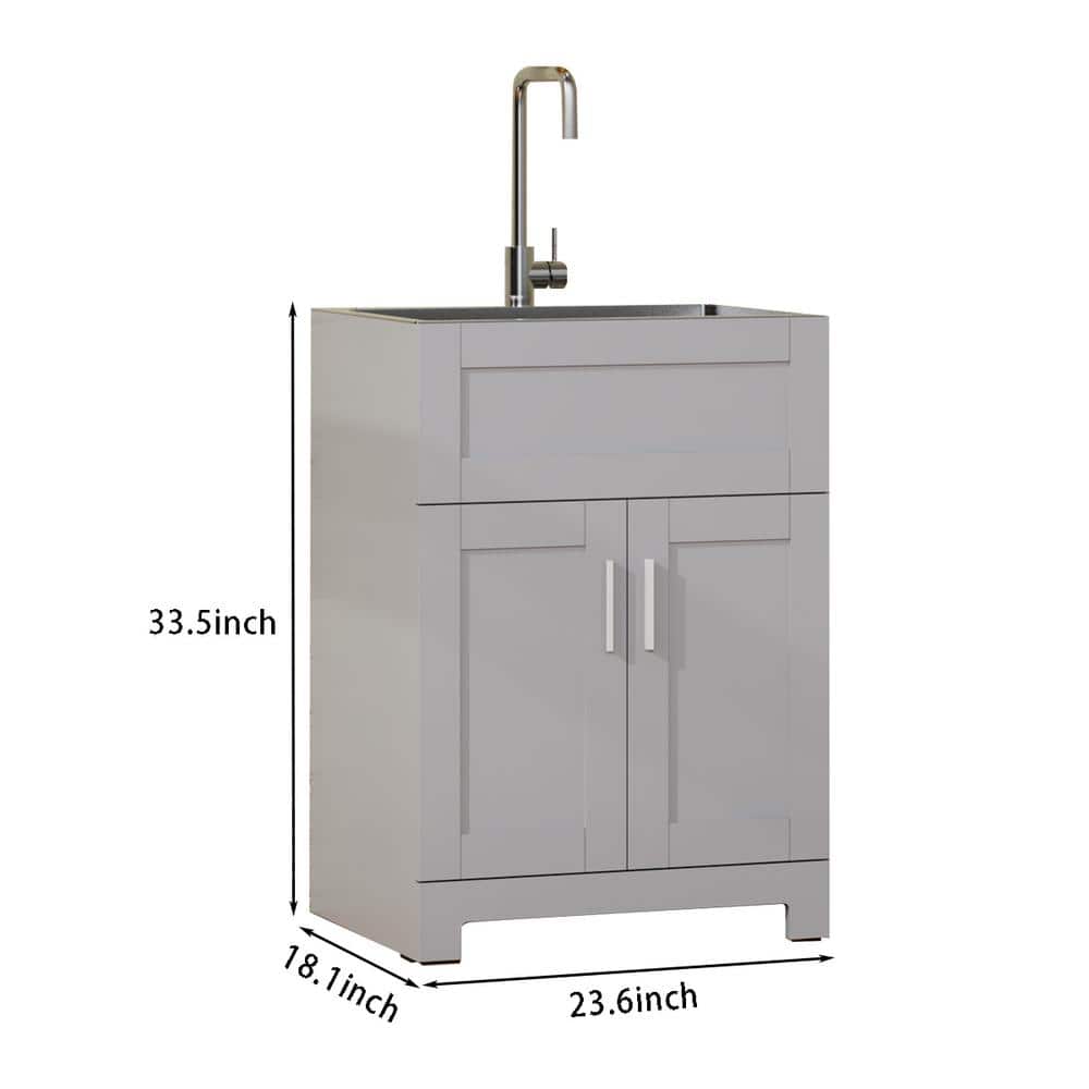 Amucolo 24 in. x 18 in. All-in-One Stainless Steel Laundry Sink and Cabinet with Faucet