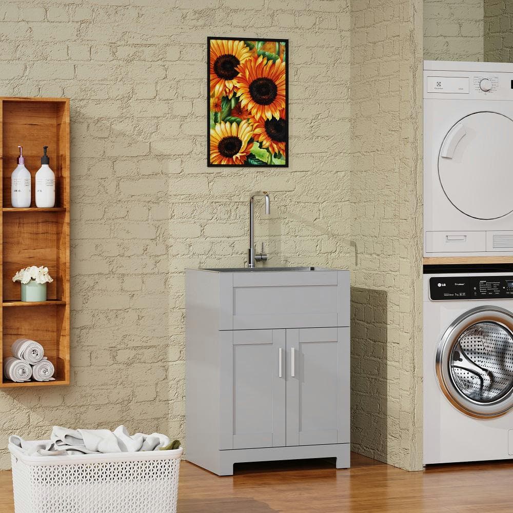Amucolo 24 in. x 18 in. All-in-One Stainless Steel Laundry Sink and Cabinet with Faucet