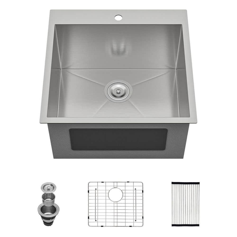 LORDEAR 22 in. x 22 in. Drop-In Stainless Steel Laundry Utility Sink