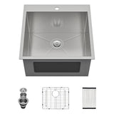 LORDEAR 22 in. Drop-In Laundry Utility Sink Stainless Steel 16 Gauge with Strain Basket