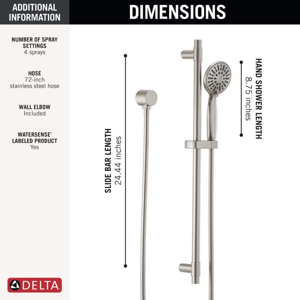 Delta 4-Spray 3.9 in. Single Wall Mount Handheld Shower Head with Slide Bar in Stainless