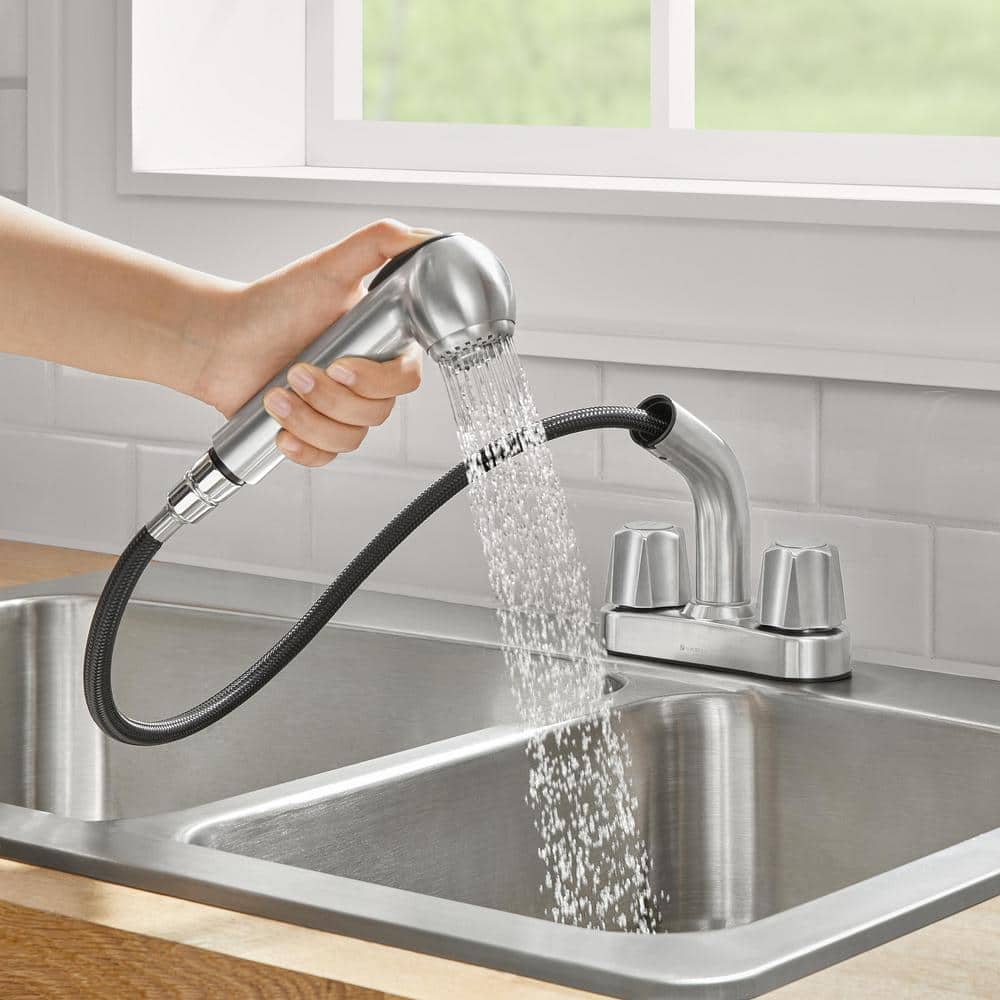 Glacier Bay Stainless Steel Pull-Out Laundry Faucet, 2-Handle Centerset