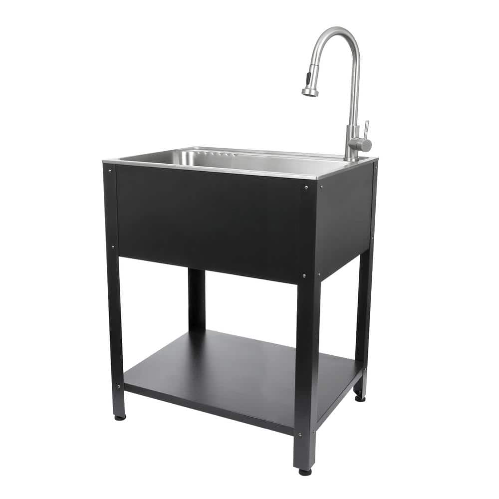 Presenza All-in-One 28" x 21.9" Freestanding Stainless Steel Laundry Sink with Faucet & Stand - Matte Black