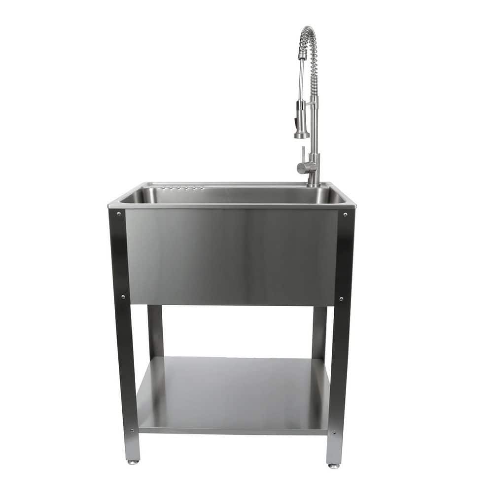 Presenza All-in-One Freestanding Stainless Steel Laundry Utility Sink with Stand and Faucet