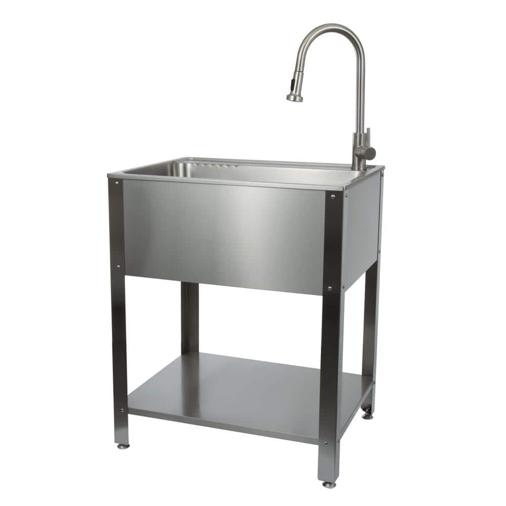 Presenza All-in-One Freestanding Stainless Steel Laundry Utility Sink with Stand and Faucet