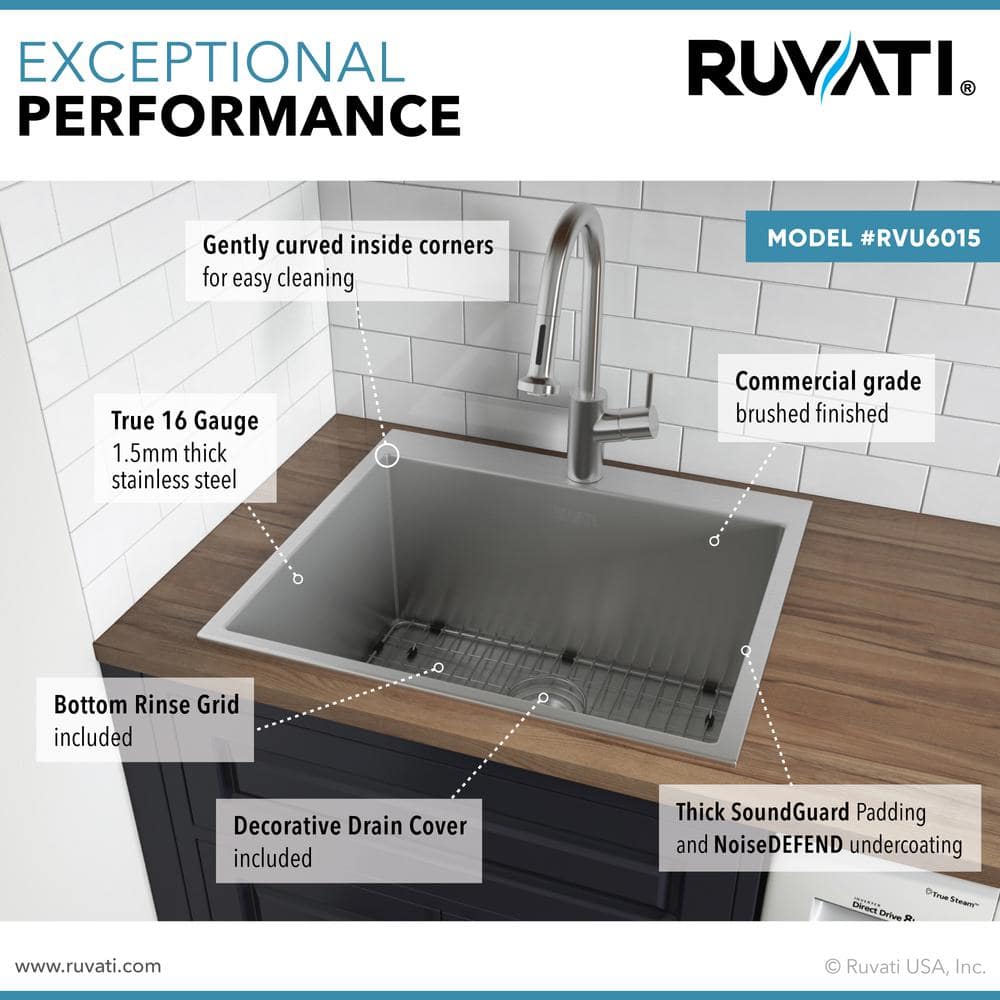 Ruvati Forma Pro 16-Gauge Stainless Steel Drop-In Laundry Utility Sink