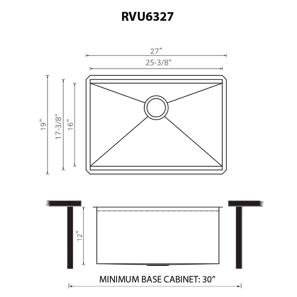 Ruvati Alto 27-Inch Undermount 16 Gauge Stainless Steel Deep Laundry Utility Workstation Sink