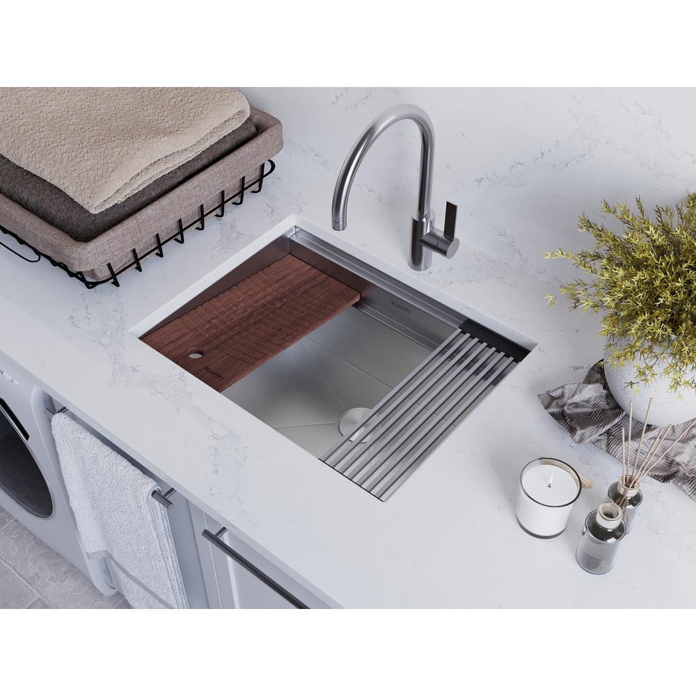 Ruvati Alto 23" Deep Undermount Stainless Steel Laundry Utility Workstation Sink with Washboard - RVU6525