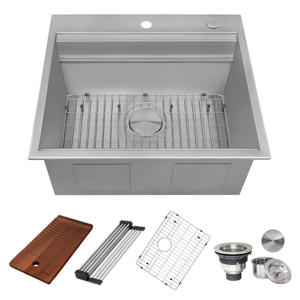 Ruvati Alto 25x22x12 Inch Stainless Steel Laundry Workstation Sink with Washboard