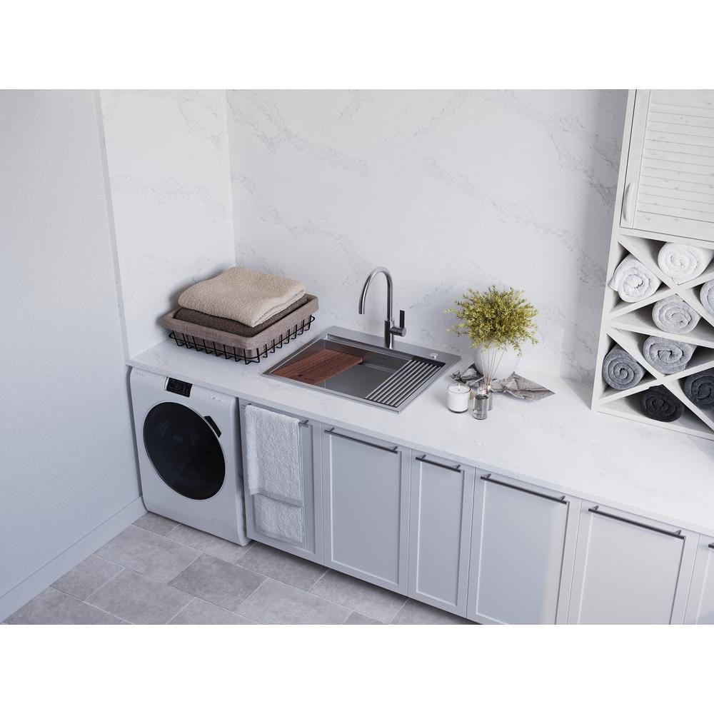 Ruvati Alto 25x22x12 Inch Stainless Steel Laundry Workstation Sink with Washboard