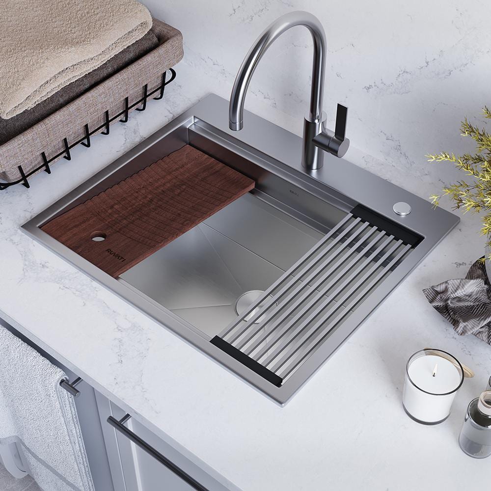 Ruvati Alto 25x22x12 Inch Stainless Steel Laundry Workstation Sink with Washboard