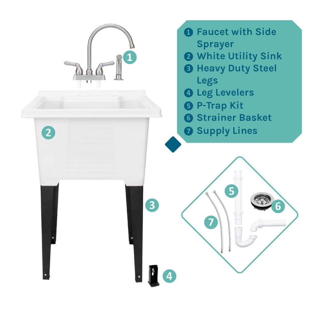 TEHILA 25 x 21.5 inch ABS Freestanding Utility Sink with Stainless Faucet