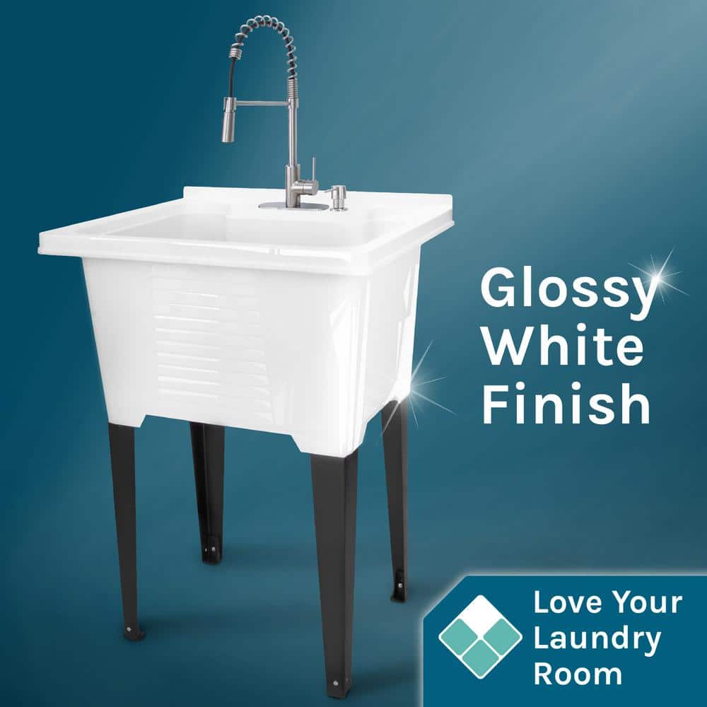 TEHILA 25 in. x 21.5 in. ABS Plastic Freestanding Utility Sink with Stainless High-Arc Coil Faucet & Soap Dispenser