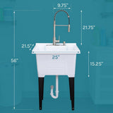 TEHILA 25 in. x 21.5 in. ABS Plastic Freestanding Utility Sink with Stainless High-Arc Coil Faucet & Soap Dispenser