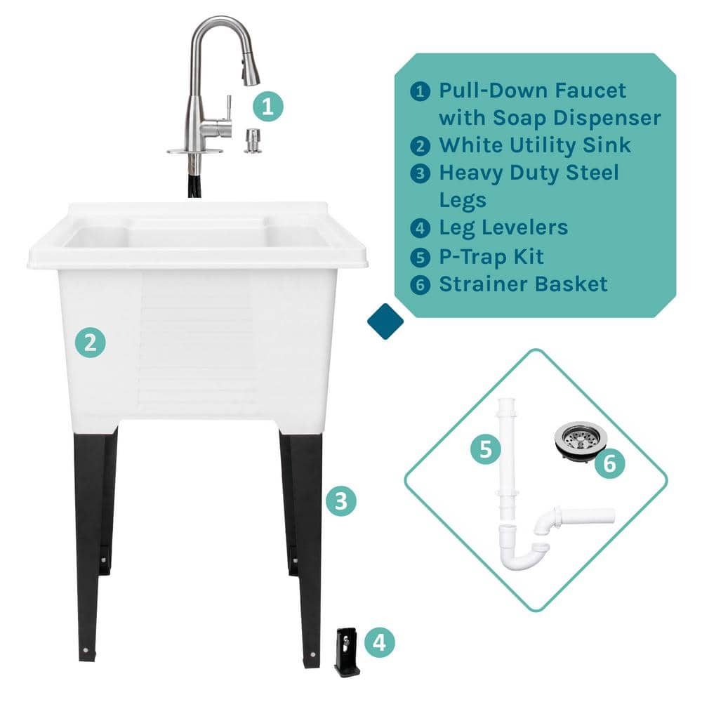 TEHILA 25x21.5 ABS Plastic Freestanding Utility Sink with Stainless Faucet & Soap Dispenser