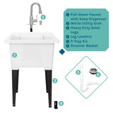 TEHILA 25x21.5 ABS Plastic Freestanding Utility Sink with Stainless Faucet & Soap Dispenser