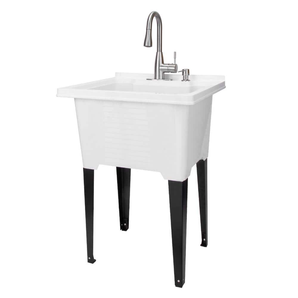 TEHILA 25x21.5 ABS Plastic Freestanding Utility Sink with Stainless Faucet & Soap Dispenser