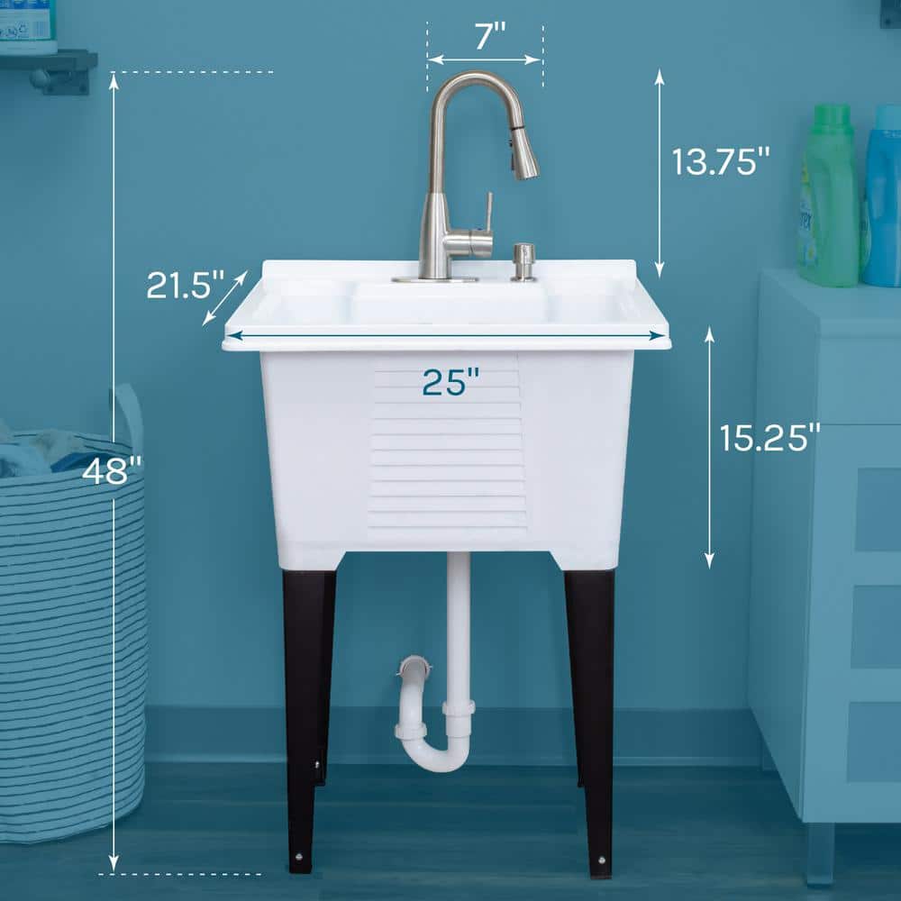 TEHILA 25x21.5 ABS Plastic Freestanding Utility Sink with Stainless Faucet & Soap Dispenser