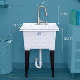 TEHILA 25x21.5 ABS Plastic Freestanding Utility Sink with Stainless Faucet & Soap Dispenser