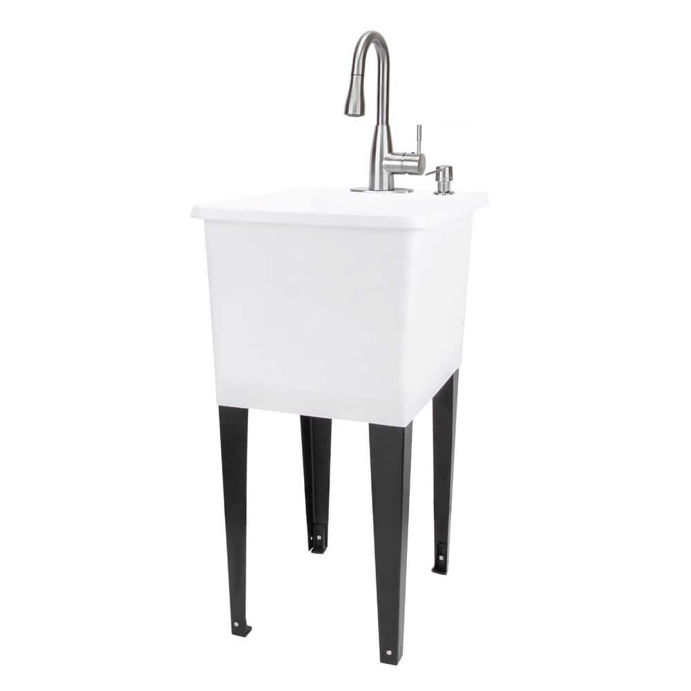 TEHILA 17.75" x 23.25" Freestanding Utility Sink with Stainless Faucet & Soap Dispenser