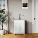 Tileon Stainless Steel Drop-In Laundry Sink with Cabinet and Faucet Combo in White